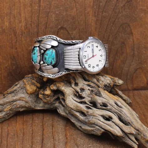 Vintage Sterling Silver And Turquoise Side Mounted Watch Cuff By Jimmy