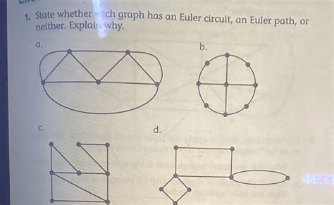 Solved 1 State Whether Each Graph Has An Euler Circuit An Euler Path Or Course Hero