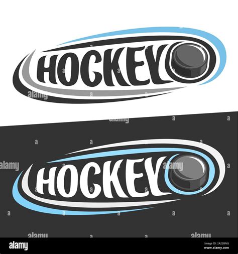 Vector Logos For Ice Hockey Sport Flying Rubber Puck And Handwritten