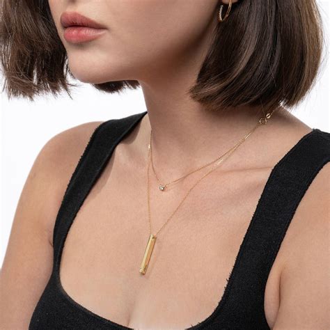 Pillar Bar Necklace With Diamond 14k Solid Gold Oak And Luna