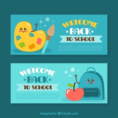 Banners Divertidos Con Material Escolar Vector Gratis