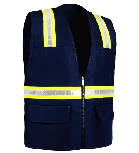 8038A Navy Blue Multi Pocket Zipper Closure Hi Vis Safety Vest