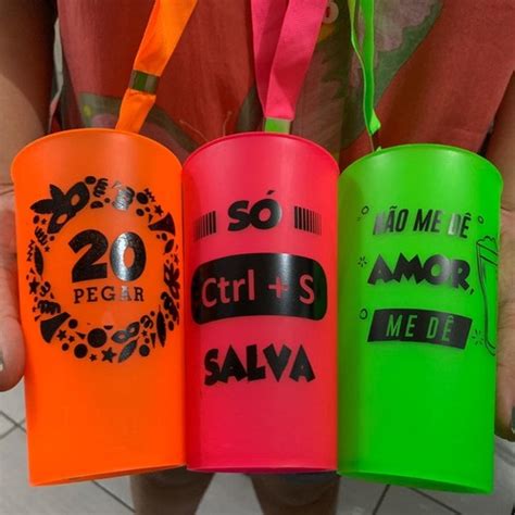 Copo Personalizado Tirante Ml Cores Neon Festa Carnaval Shopee