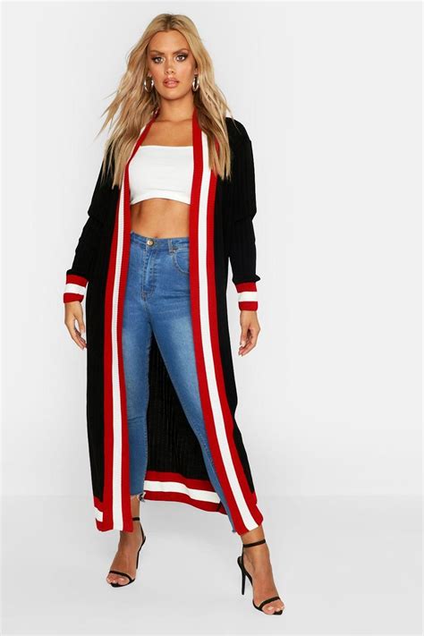 Womens Plus Stripe Maxi Length Cardigan Boohoo Uk Striped Maxi Fashion Plus Size Outfits