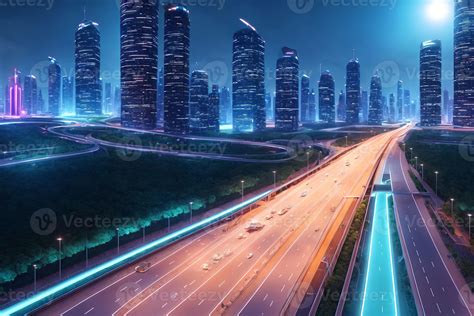 Futuristic Modern Future City With Highway Road Generative Art By Ai