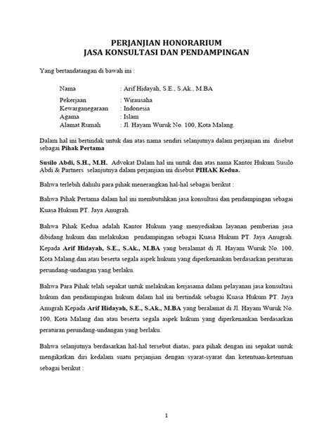 Perjanjian Honorarium Pdf