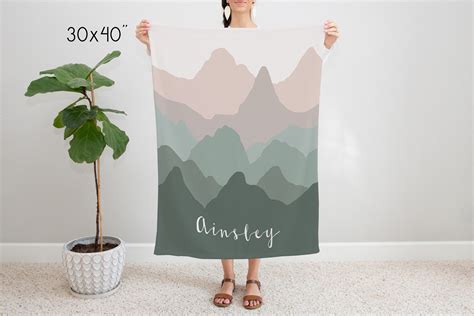 Dusty Pink And Sage Green Ombre Mountain Baby Blanket Alphadorable