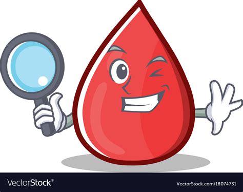 Detective Blood Drop Cartoon Mascot Character Vector Image