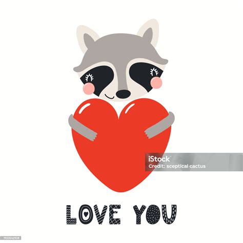 Cute Raccoon Valentine Card Stock Illustration Download Image Now