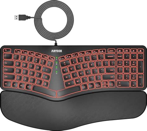 Arteck Ergonomic Usb Wired Keyboard With Cushioned Wrist Palm Rest