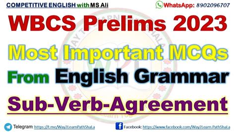 English Grammar WBCS Prelims 2023 Sub Verb Agreement Important MCQ