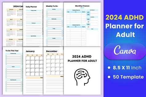 2024 Adhd Planner For Adult Canva Graphic By Munjixpro · Creative Fabrica