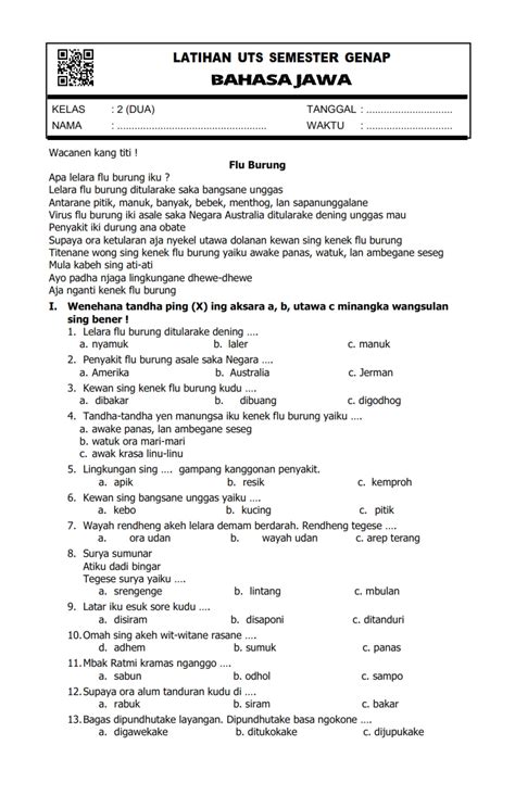 Soal Uts Bahasa Jawa Kelas 2 Semester 2 Homecare24