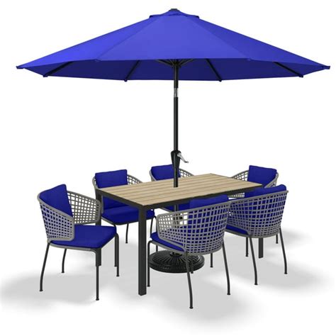 Mastercanopy 9ft Outdoor Market Patio Umbrella W Push Button Tilt And Crank 8 Ribs Blue