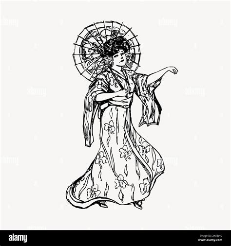 Womens Kimono Drawing Illustration Vector Stock Vector Image And Art