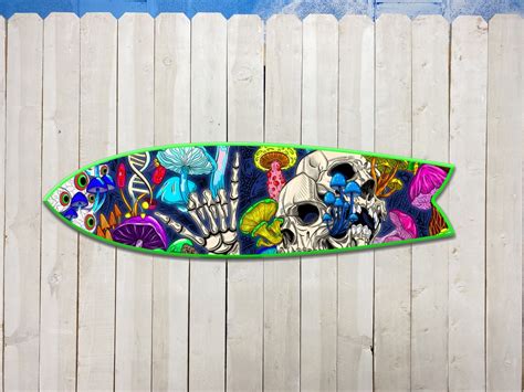 Surfboard Wall Hanging Psychedelic Design Surf Board Skull Waves
