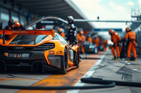 An Orange Race Car Races Down A High Speed Race Track Leaving A Trail