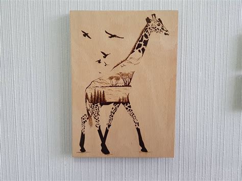 Giraffe Wood Burning Pyrography Wall Hanging Art Double Etsy Uk