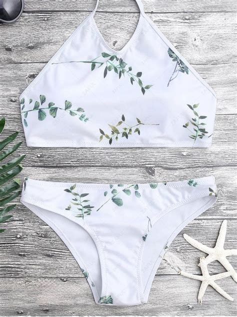 Tie Back Leaf Print Bikini Set WHITE Bikinis M ZAFUL