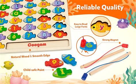 Coogam Magnetic Alphabet Numbers Fishing Game Wooden Abc Letter