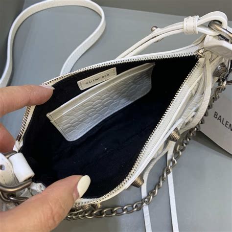 Balenciaga Vg Le Cagole Mini Multipouch In White Crocodile