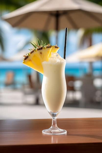 Premium Ai Image Pina Colada Cocktail On The Table In The Beach Club