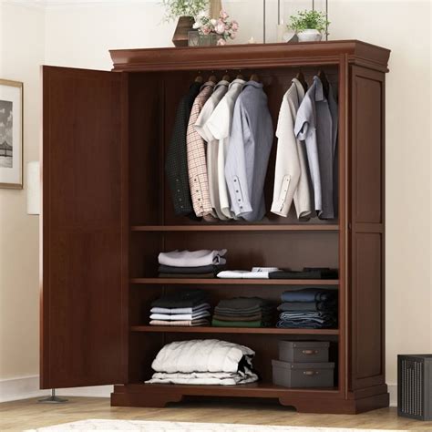 Accoville Mahogany Wood Large Bedroom Clothing Armoire With Shelves