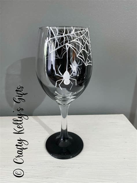 Hand Painted Spider Web 3d Wine Glass Halloween Wine Glass Etsy