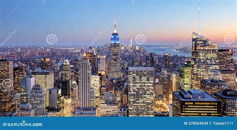 Aerial Night View Of Manhattan Skyline New York Usa Editorial Stock Image Image Of Travel