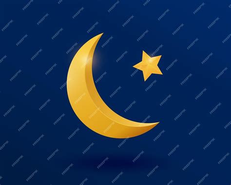 Premium Vector Crescent Moon And Star Vector Illustration Golden Moon