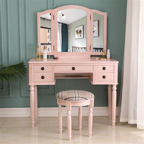 Pink Vanity Sets With Mirror And Bench Modern High End Vanity Desk