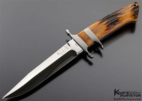 Bob Loveless Custom Knife Double Nude Logo Amber Stag Junior Bear Subhilt Fighter With