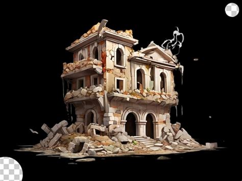 Premium Psd Cartoon Destroyed Old City Building Png Transparent