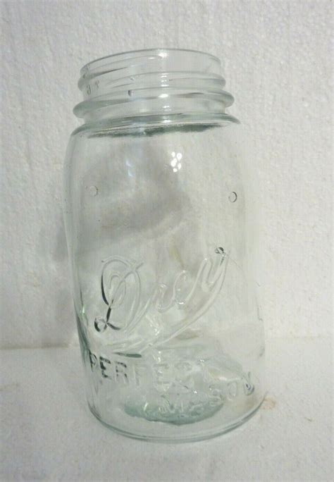 Antique Drey Perfect Mason Jar Clear Glass Wavy Air Bubble Glass 3 On