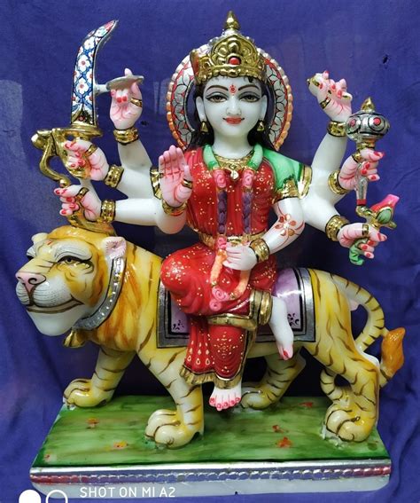 White Painted Marble Mata Durga Statue For Worship Size Feet At