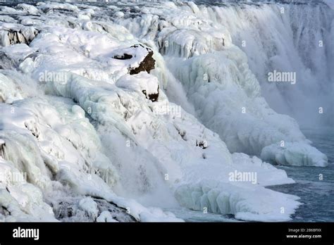 Gullfoss, frozen waterfalls, Iceland, Ísland, Europe Stock Photo - Alamy