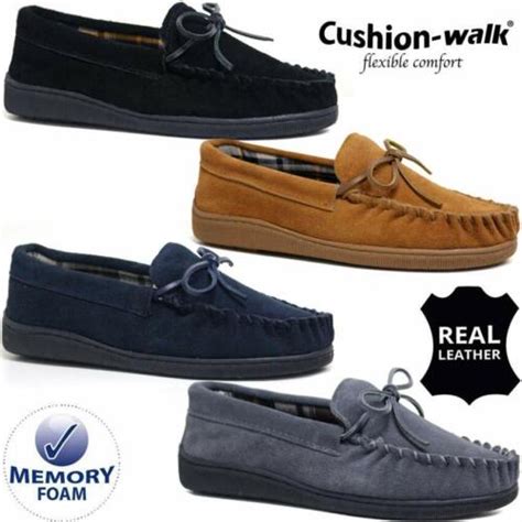 Mens Genuine Suede Leather Moccasin Slippers Loafers Warm Lined Shoes