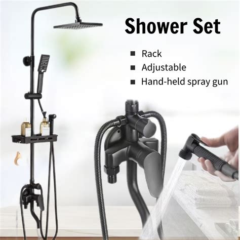Shower Set 304 Stainless Steel 4 In 1 Hot And Cold Round Matte Black Shower Set With Faucet