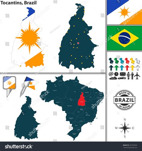 Vector Map Of Region Of Tocantins With Flags And Royalty Free Stock