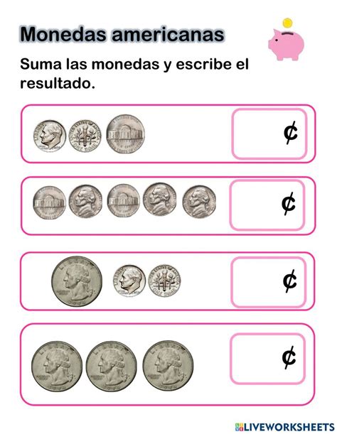 Sumanado monedas americanas worksheet | Personalized items ...