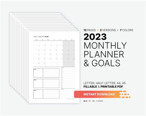 Goals Planner Yearly Planner Planner Calendar Monthly Calendar