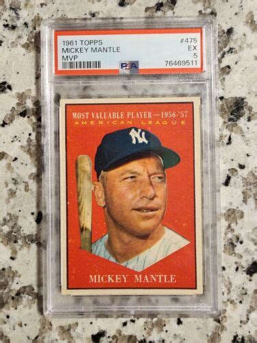 1961 Topps Mickey Mantle MVP 475 PSA 5 Yankees Legend New Slab Well