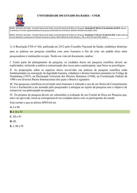 Prova De Resolu O N E N Brasil Minist Rio Da Sa De