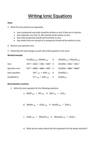 Questions On Ionic Equations