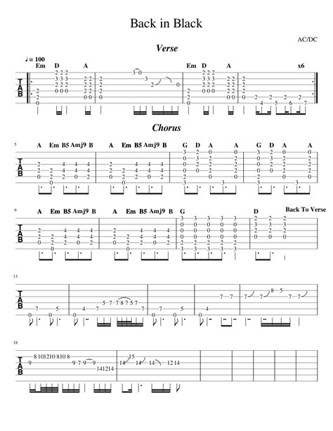 Back In Black Sheet Music For Guitar Solo