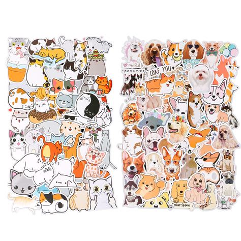 Amazon.com: 100 PCS Cute Anime Dog and Cat Stickers Pack, Colorful ...