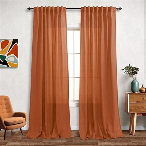 Amazon KOUFALL Burnt Orange Curtains 2 Panels Sheer Linen MCM Mid