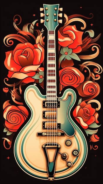 Guitarra Con Rosas Sobre Fondo Negro Generada Por Ia Foto Premium