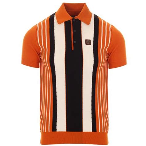 Trojan Records S Mod Textured Stripe Knit Polo Orange