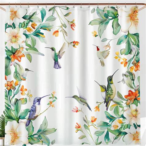 Vintage Boho Watercolor Floral Hummingbird Shower Curtain Pastel